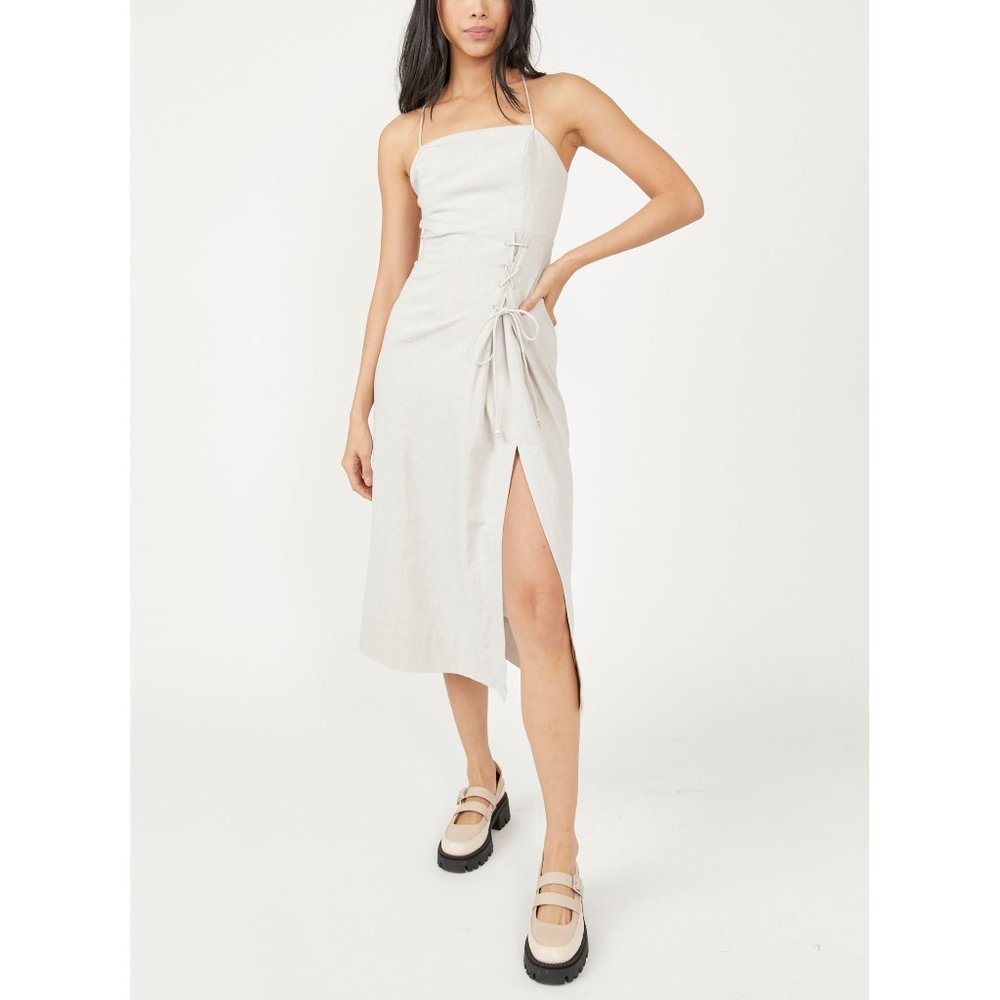 NWT FREE PEOPLE FRANCESCA MIDI LIGHTWEIGHT LINEN FABRIC SIDE LACEUP Size L $108